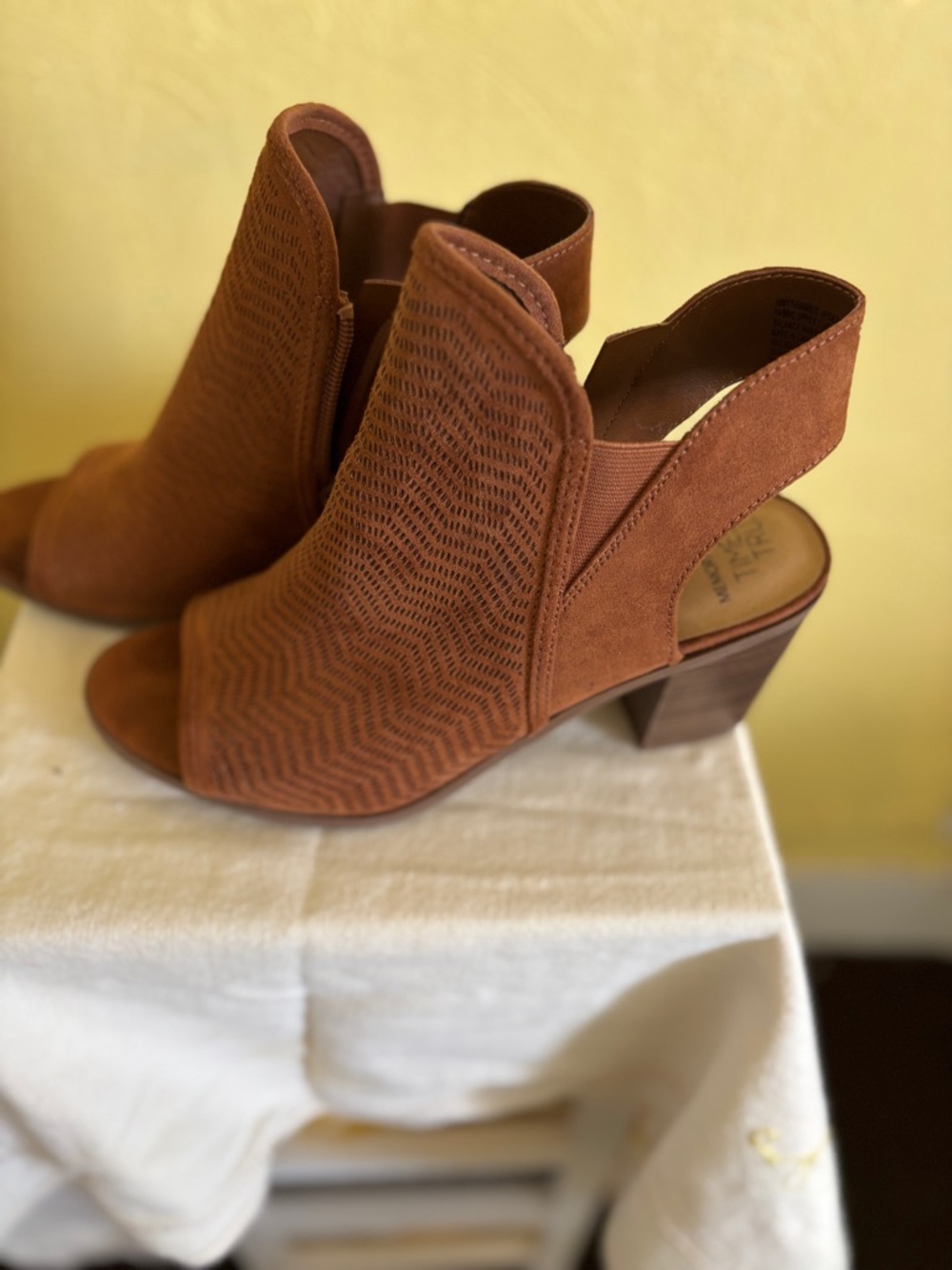Time and Tru Rust Brown Open-Toe Suede Slingback Heels